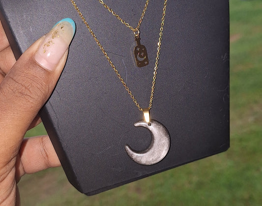 Collier lune obsidienne argentee