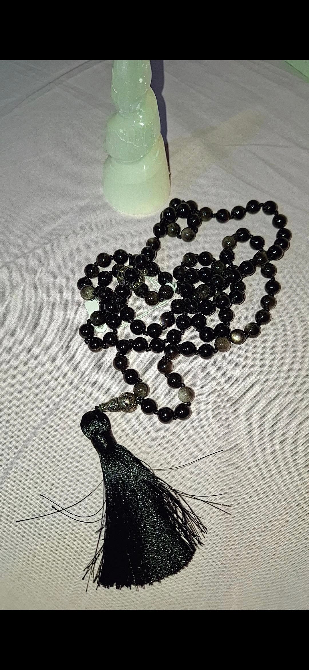 Mala obsidienne argentee